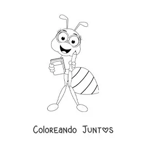 Imagen para colorear de una hormiga estudiosa animada