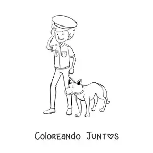Imagen para colorear de un policía junto a un perro policía