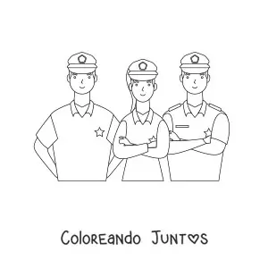 Imagen para colorear de tres policías mirando al frente