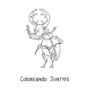 Imagen para colorear de escarabajo ciervo enfadado animado