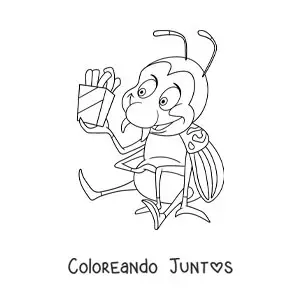 Imagen para colorear de un escarabajo de la patata animado comiendo papas