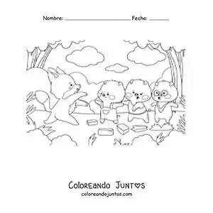 Imagen para colorear de los tres cerditos huyendo del lobo