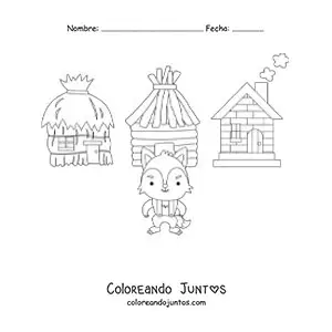 Imagen para colorear de el lobo feroz derribando las casas de los tres cochinitos