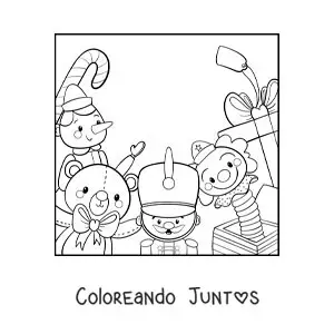 Imagen para colorear de Pinocho y juguetes de navidad