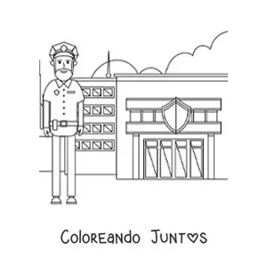Imagen para colorear de un policía frente a la comisaría