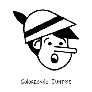 Imagen para colorear de cara de Pinocho con la nariz grande