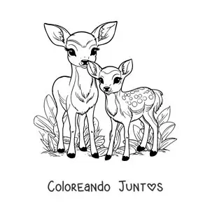 Imagen para colorear de Bambi kawaii con su mamá