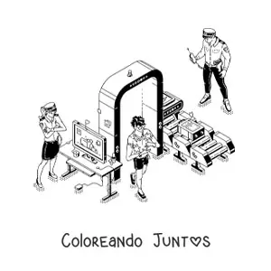 Imagen para colorear de un par de policías de seguridad en el aeropuerto