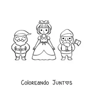 Imagen para colorear de Blancanieves y dos enanitos