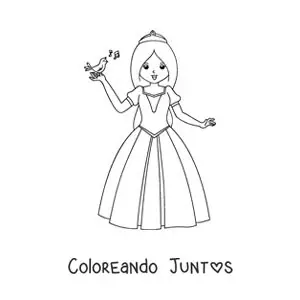 Imagen para colorear de Blancanieves con un ave cantando