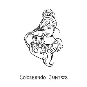 Imagen para colorear de Cenicienta con un perrito