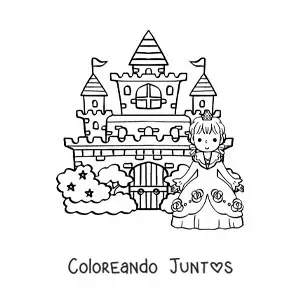 Imagen para colorear de Cenicienta kawaii en el castillo