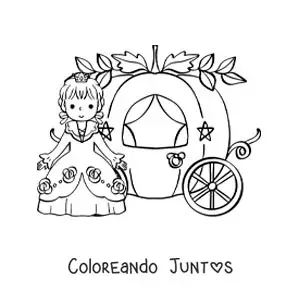 Imagen para colorear de Cenicienta kawaii en el carruaje