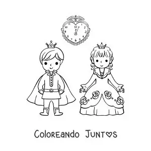 Imagen para colorear de Cenicienta y el príncipe a medianoche