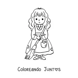 Imagen para colorear de Cenicienta kawaii limpiando