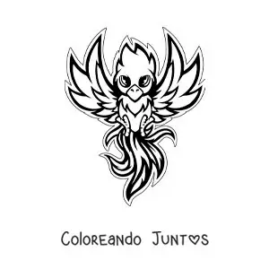 Imagen para colorear de fénix kawaii animado