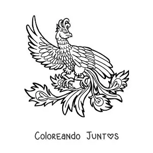 Imagen para colorear de un ave fénix de fuego