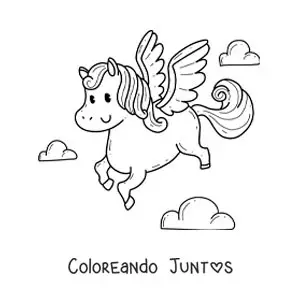 Imagen para colorear de Pegaso kawaii volando