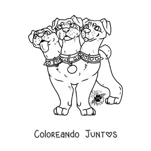 Imagen para colorear de Cerbero de la mitología griega kawaii