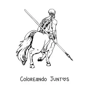 Imagen para colorear de centauro realista de espaldas