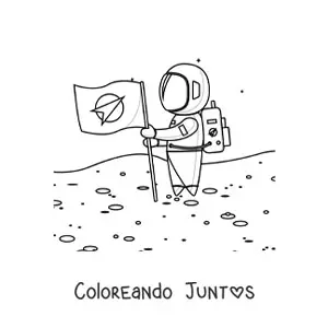 Imagen para colorear de un astronauta colocando una bandera en la Luna