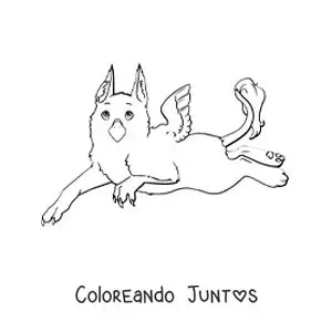 Imagen para colorear de grifo mitológico animado acostado