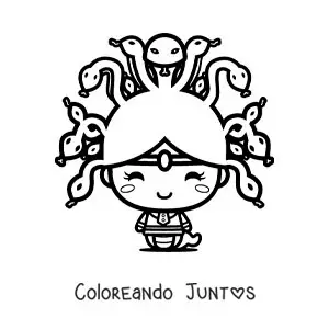 Imagen para colorear de Medusa de la mitología kawaii