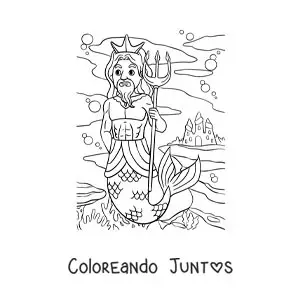 Imagen para colorear del rey Tritón en el mar