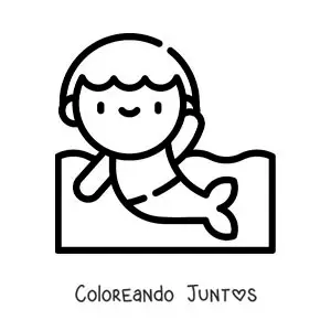 Imagen para colorear de un tritón kawaii en el mar