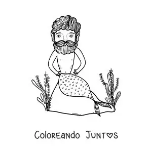 Imagen para colorear de un tritón animado en el mar