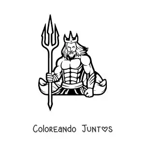 Imagen para colorear del dios griego Poseidón y su tridente