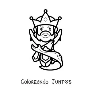 Imagen para colorear del dios Poseidón kawaii controlando el mar