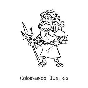 Imagen para colorear de Poseidón el dios olímpico animado en caricatura