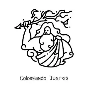 Imagen para colorear del dios griego Zeus animado lanzando un rayo
