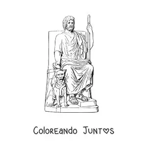 Imagen para colorear del dios Hades realista en su trono con Cerbero