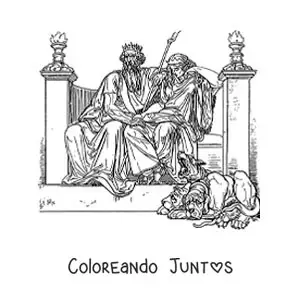 Imagen para colorear de Hades y Perséfone en el inframundo con Cerbero