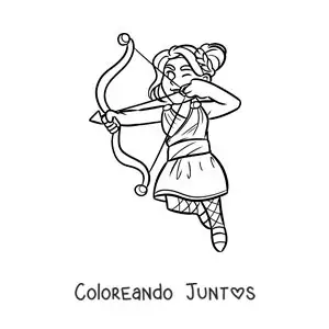 Imagen para colorear de la diosa Artemisa animada disparando una flecha