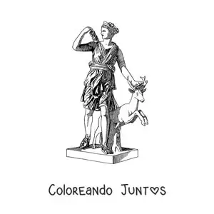 Imagen para colorear de estatua de Artemisa y un ciervo