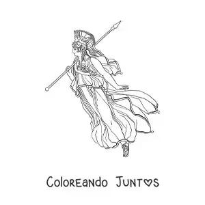 Imagen para colorear de la diosa Atenea realista con su lanza y su casco