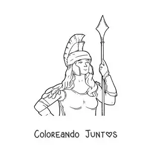 Imagen para colorear de Atenea con su casco y su lanza en un estilo realista