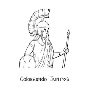 Imagen para colorear de Atenea con su casco y su escudo en un estilo realista