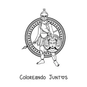 Imagen para colorear de la diosa griega Atenea animada con su escudo y su casco