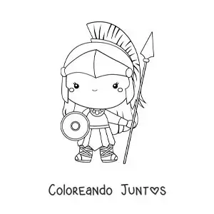 Imagen para colorear de Atenea kawaii animada con su escudo y su casco