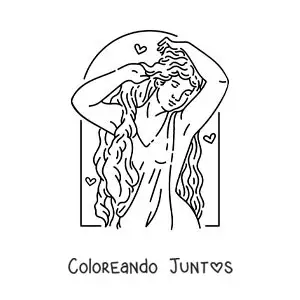 Imagen para colorear de la diosa griega Afrodita peinando su cabello