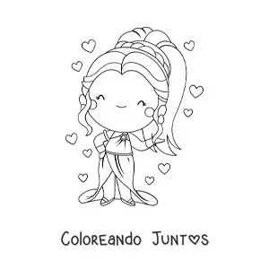 Imagen para colorear de la diosa Afrodita kawaii con corazones