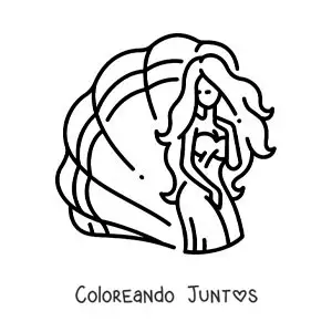 Imagen para colorear de Afrodita la diosa griega animada con una concha de vieira