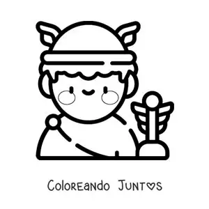 Imagen para colorear de Hermes el dios griego kawaii con su casco alado
