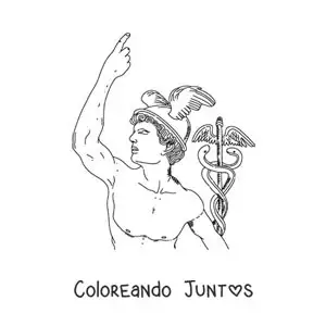 Imagen para colorear de estatua realista de Hermes con su casco y su bastón
