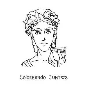 Imagen para colorear del dios Dionisio estilo anime tomando una copa de vino