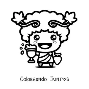 Imagen para colorear de Dionisio kawaii con una copa de vino